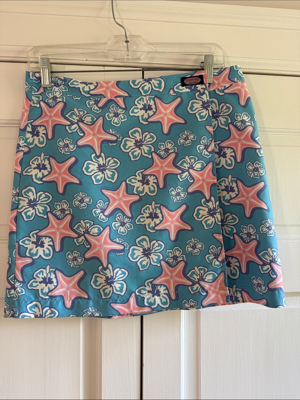 Vineyard Vines Teal A-Line Skirt with Pink Starfish & Cream Floral Print